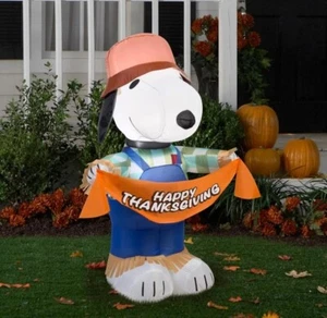 Gemmy Inflatables Holiday G08 70445 Air Blown Snoopy As Scarecrow Peanuts Decor - Picture 1 of 2