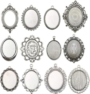 10 Pendant Trays, 30X40Mm, Blank Oval Cabochons Base Setting Bezel Frame Metal C - Picture 1 of 12