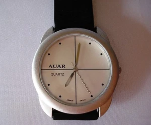 Reloj trasero Auar resistente al agua correa de cuero negro acero inoxidable - Imagen 1 de 5