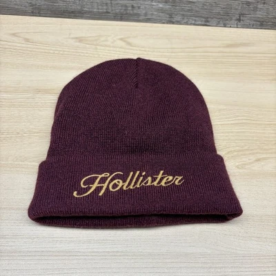 Chapéu Hollister gorro malha algemada ouro borgonha bordado escrita inverno masculino - Imagem 1 de 4