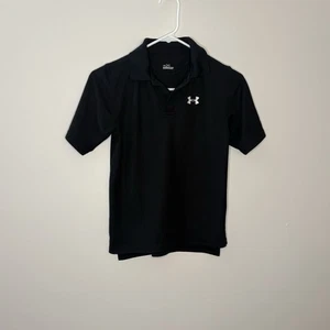 Under Armour Youth Small Black Short Sleeve Kids Shirt Polo Missing Buttons F4 - Picture 1 of 8