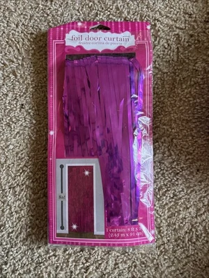 Hot Pink Holographic Foil Door Curtain - 8’x3’. One curtain - Image 1 of 2