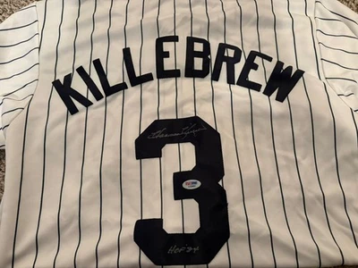 Jersey Harmon Killebrew Firmado/Inscrito Minnesota Twins Majestuoso Blanco GAI Holo Foto 1 de 4