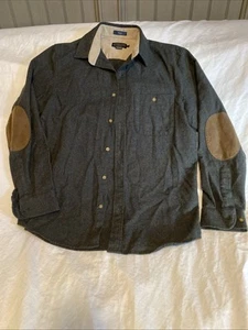 Pendleton Mens Trail Shirt Suede Elbow Patch Size M Grey 100% Virgin Wool - Picture 1 of 10