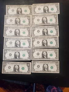 1988A $1 Federal Reserve 'WEB' Notes Block-AG-run 3 5/8--Lot Of 12 Notes - Picture 1 of 10