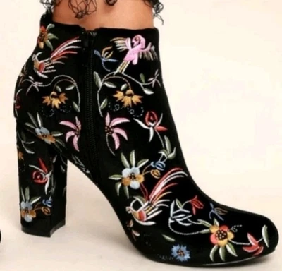 Botines Lulus Negro Terciopelo Bordado Bohemio Festival Botas Talla 9 Foto 1 de 4