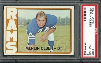 1972 Topps #181 Merlin Olsen (HOF) PSA 8 NM-MT, Los Angeles Rams,  Free Shipping - Image 1 of 2