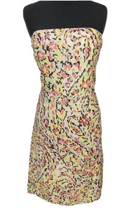 Milly Cotton Dress Strapless Vintage Floral Pink Yellow White Size 10 - Picture 1 of 4