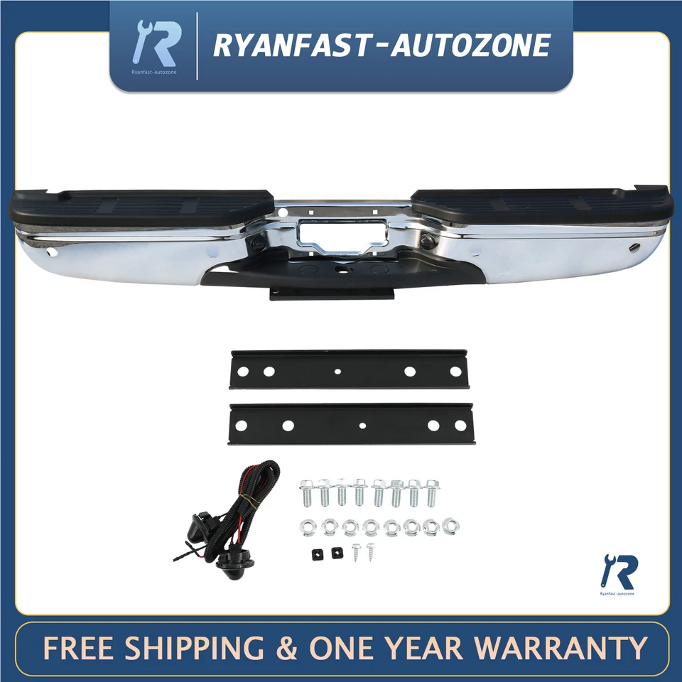 Parachoques trasero cromado con orificios de sensor de estacionamiento aptos para Ford F250 F350 1999-2007 Foto 1 de 4