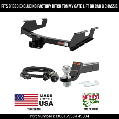 For 11-14 Sierra 3500HD Trailer Hitch 4 Pin Wire 178" Ball 8'Bed Std Bmpr Curt Foto 1 de 4