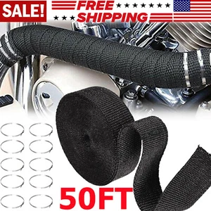 2" 50FT Black Exhaust Heat Wrap Roll for Motorcycle Fiberglass Heat Shield Tape - Picture 1 of 15