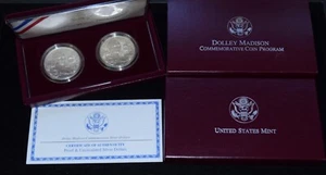 1999 Dolley Madison Commemorative Coin Program Proof & Unc. Set OGP & COA - Picture 1 of 5