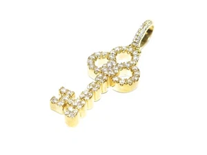 Mens 14k Yellow Gold 1.44ct White Round Cut Diamond Elegant Key Charm Pendant - Picture 1 of 8