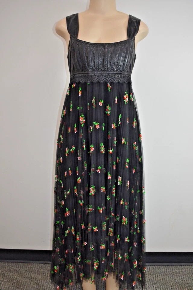 Alberto Ferretti черный кружева/кожа цветочный длинное платье размер 42 / 8 США на продажу sn - Изображение 1 из 4