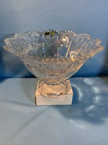 Bohemia Czech Vintage Queen Lace Crystal Hand Cut Clear Podest Bowl NIB - Bild 1 von 9
