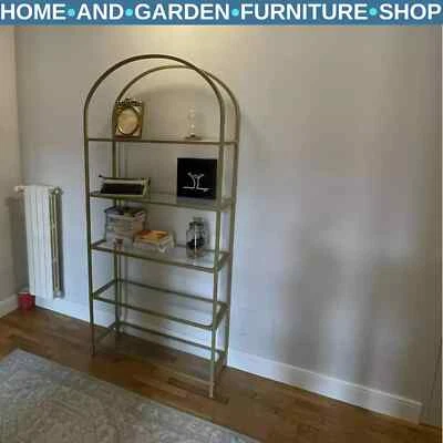 Gold Display Cabinet Glass Storage Large Bookcase Vintage Metal Tall Shelf Unit - image 1 of 4