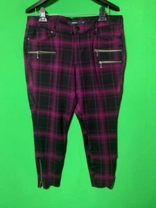 Torrid Purple & Black Plaid Skinny Pants Retro Moto Leggings Size 12T - Picture 1 of 12