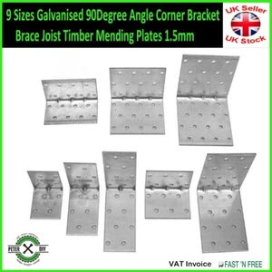 Galvanised 90Degree Angle Corner Bracket Brace Joist Timber Mending Plates 1.5mm - Picture 1 of 11