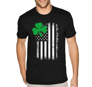 Mens Shamrock USA Flag Clover Shamrock Irish Ireland St. Patrick's Day T-Shirt - Picture 1 of 5