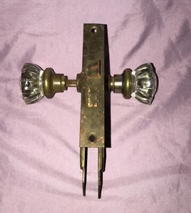 Vintage Antique Doorknob Handle Set 12-point Glass with Shaft & Lock No Key - Picture 1 of 7