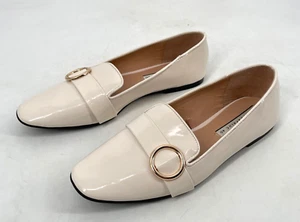 Zara women size 40/9 Patent Leather Cream Slip-on Flat Loafer gold detail - Picture 1 of 9