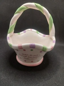 Ceramic Easter Basket With Handle With Psalms 119:64 Scriptures - Picture 1 of 5