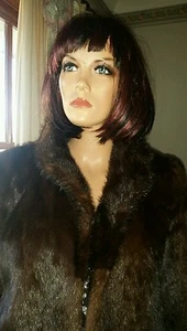 Vintage Genuine Crop Dark Brown Demi Buff Mink Fur Coat Jacket Sz10 -12 - Picture 1 of 12