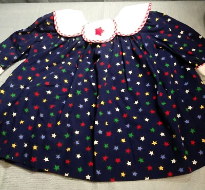 Vestido Polly Flinders Meninas 12 Meses Manga Longa Gola Estrelas Azul Vermelho Botões - Imagem 1 de 4