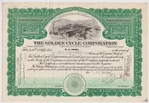 Certificado de acciones de Golden Cycle Corporation 1929 minería Virginia Occidental - Imagen 1 de 1