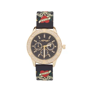 Ed Hardy Ladies Quartz Movement Matte Black Silicone Strap Analog Watch 38mm - Picture 1 of 3