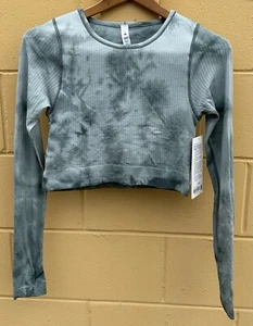 Lululemon Ebb to Street Long Sleeve Marble Dye Teal Blue Fitness Top Size 6 - Picture 1 of 6
