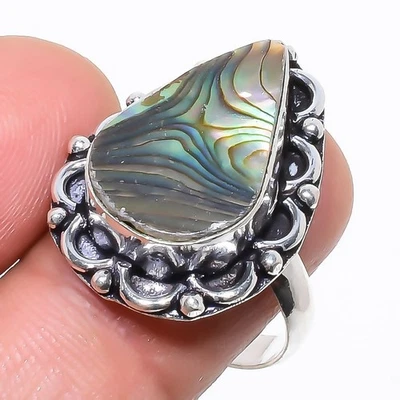 Anillo de plata de ley 925 con concha de abulón natural talla 9 J251 Foto 1 de 4