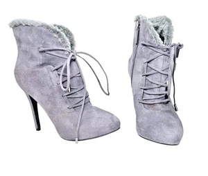 Guess Women's Grey Suede Ankle Boots Size 7 UK Lace-Up Heels for Casual/Party - Picture 1 of 6
