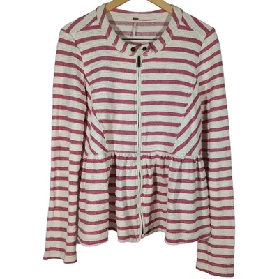 Free People Striped Terry Peplum Full Zip Jacket Pink & Ivory M - Image 1 of 4