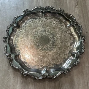 WALLACE " LA REINE " SILVER-PLATE ROUND FOOTED SERVING TRAY # 1118 19" Diam. - Picture 1 of 13