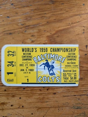 Boleto del juego del campeonato de la NFL 1959, Colts Giant - ¡¡Raro!!! Foto 1 de 2