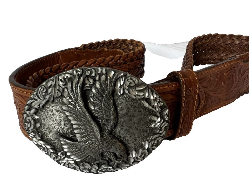 复古鹰扣金属皮革托尼喇嘛皮带 EGE 93 90 年代男式 36 — 第 1/4 张图片