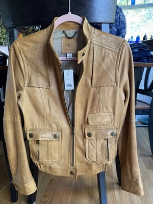 Chaqueta de moto Banana Republic de cuero camel/bronceado en S petite para mujer Foto 1 de 4