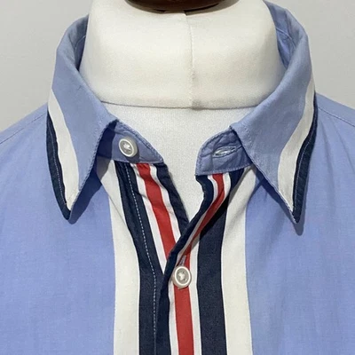 ZARA Shirt Mens Large Relaxed Fit Long Sleeve Cotton Button Up Blue Red Striped - Image 1 of 4