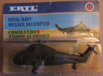 HELICÓPTERO ERTL ESCALA 1/64 MODELO DE METAL FUNDIDO A PRESIÓN MARINA REAL WESSEX # 1019FI RARO Foto 1 de 4