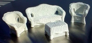Korb Couch Stühle Tisch Set 4-teilig Miniaturen Maßstab 1:24 halber Maßstab Artikel - Bild 1 von 1