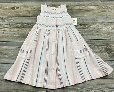 Vestido Tucker + Tate Sun Niñas 5 Mezcla de Lino Solero Rosa Rayas Sin Mangas Nuevo con Etiquetas Foto 1 de 4