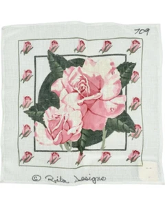 NWT Rita Designs Needlepoint Canvas Pink Rose Floral Flower Craft 12in - Picture 1 of 12