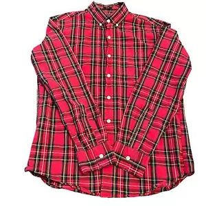 Camicia J Crew uomo media manica lunga bottoni tartan rosso plaid flex lavata - Foto 1 di 9