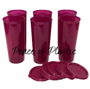 Tupperware nuovi bicchieri bordo dritto 16 oz set di 6 con guarnizioni viola/prugna - Foto 1 di 3