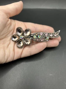 Pink Flower Barrette Hair Clip Rhinestone Metal Ribbon 3” Shooting Star - Picture 1 of 5