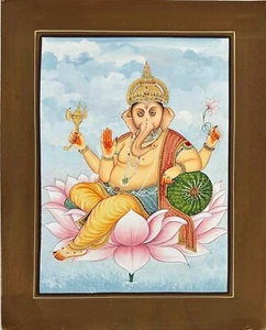 Mejor pintura de acuarela de papel hecha a mano en miniatura del Señor Ganesha para el éxito - Imagen 1 de 3