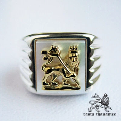 ANILLO DE PLATA ESTERLINA 925 ORIGINAL RASTA THANAMEE ORO PERLA LEÓN CONCHA Foto 1 de 4