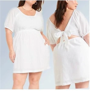 NWT Old Navy White Puff Sleeve Cut Out Tie Back Swing Dress Size 3XL - Picture 1 of 11