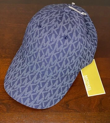 Michael Kors Unisex MK Logo Baseball Hat Cap Navy Blue Gray One Size NWT $68 - Image 1 of 4